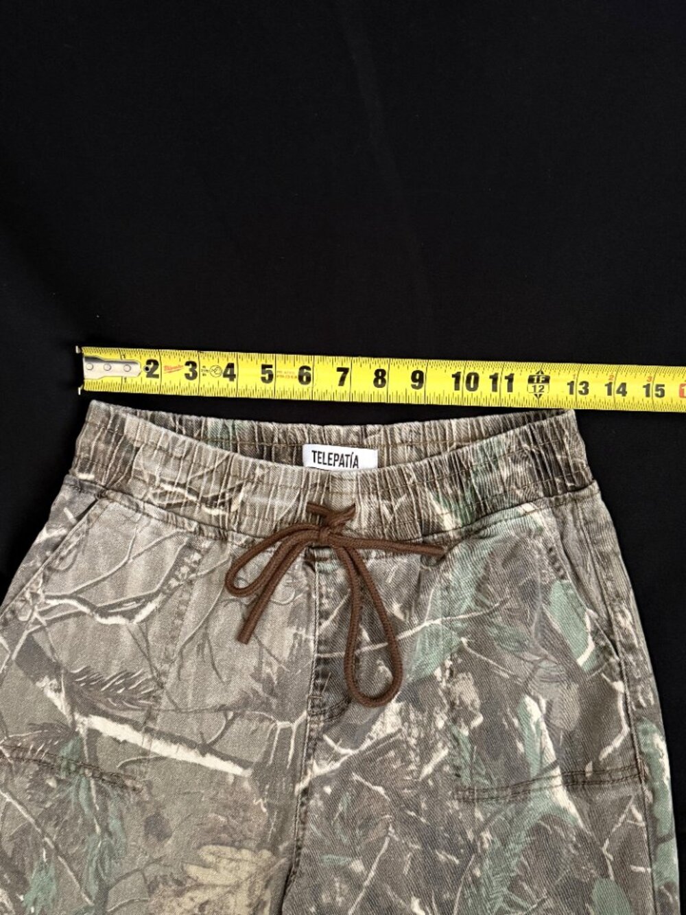 Telepatia Womens Denim Cargo Jogger Pants 7/28 Camo Stretch Drawstring - Picture 7 of 10